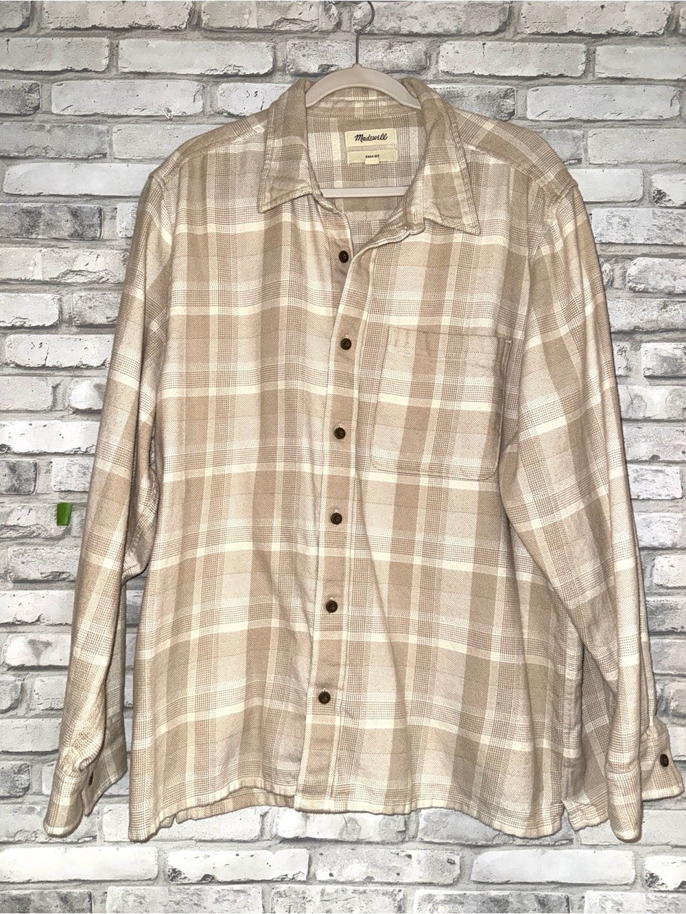 Madewell Beige/Tan Plaid Casual Button-Down Shirt